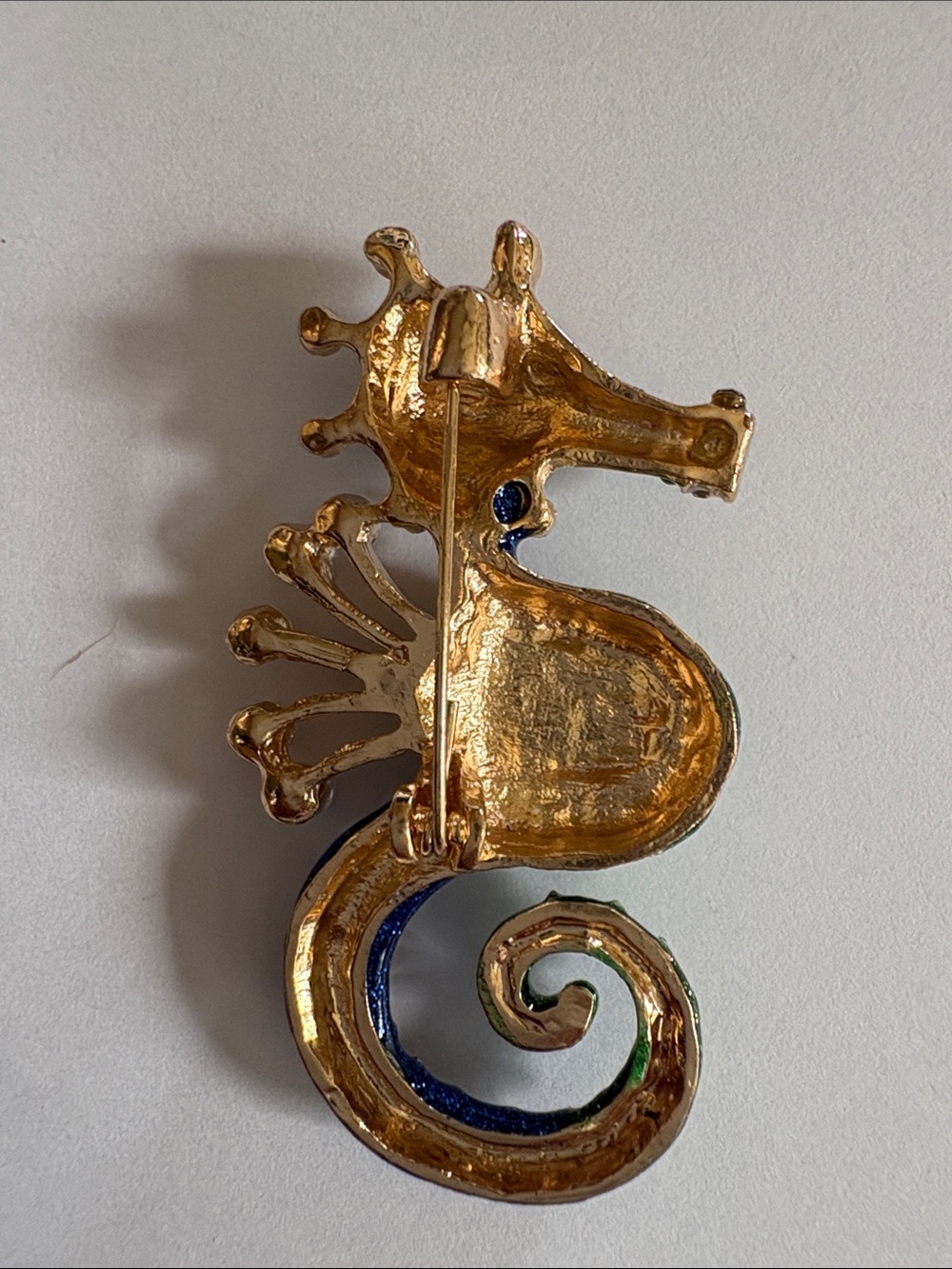 Jeweled Seahorse Brooch in Blue, Green & Gold - Picture 3 of 3